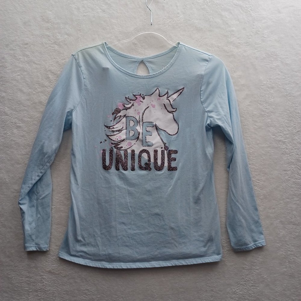 Justice Girls Long Sleeve Shirt 18/20 Unicorn Blue Be Unique